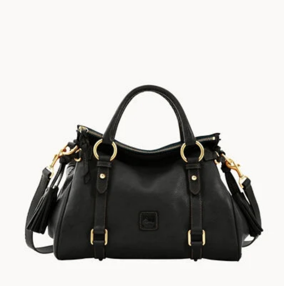 Dooney & Bourke Florentine Large Leather Satchel, Black,Removable Strap Included